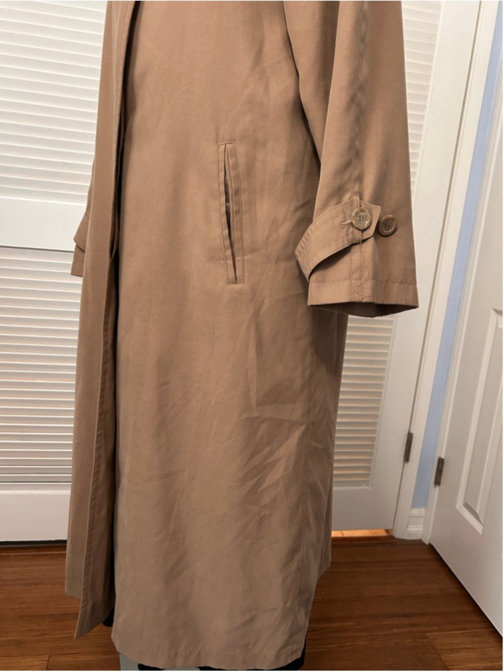 Gallery Petite Hooded Trench Coat Beige Longline Size 10 - Picture 7 of 12